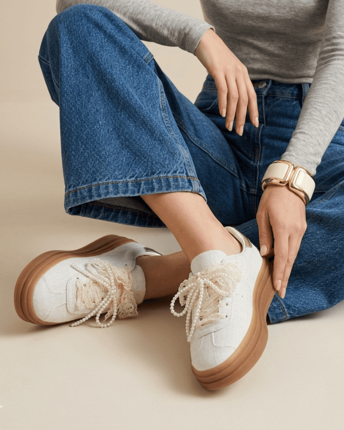 BASKETS LACETS PERLES LILA