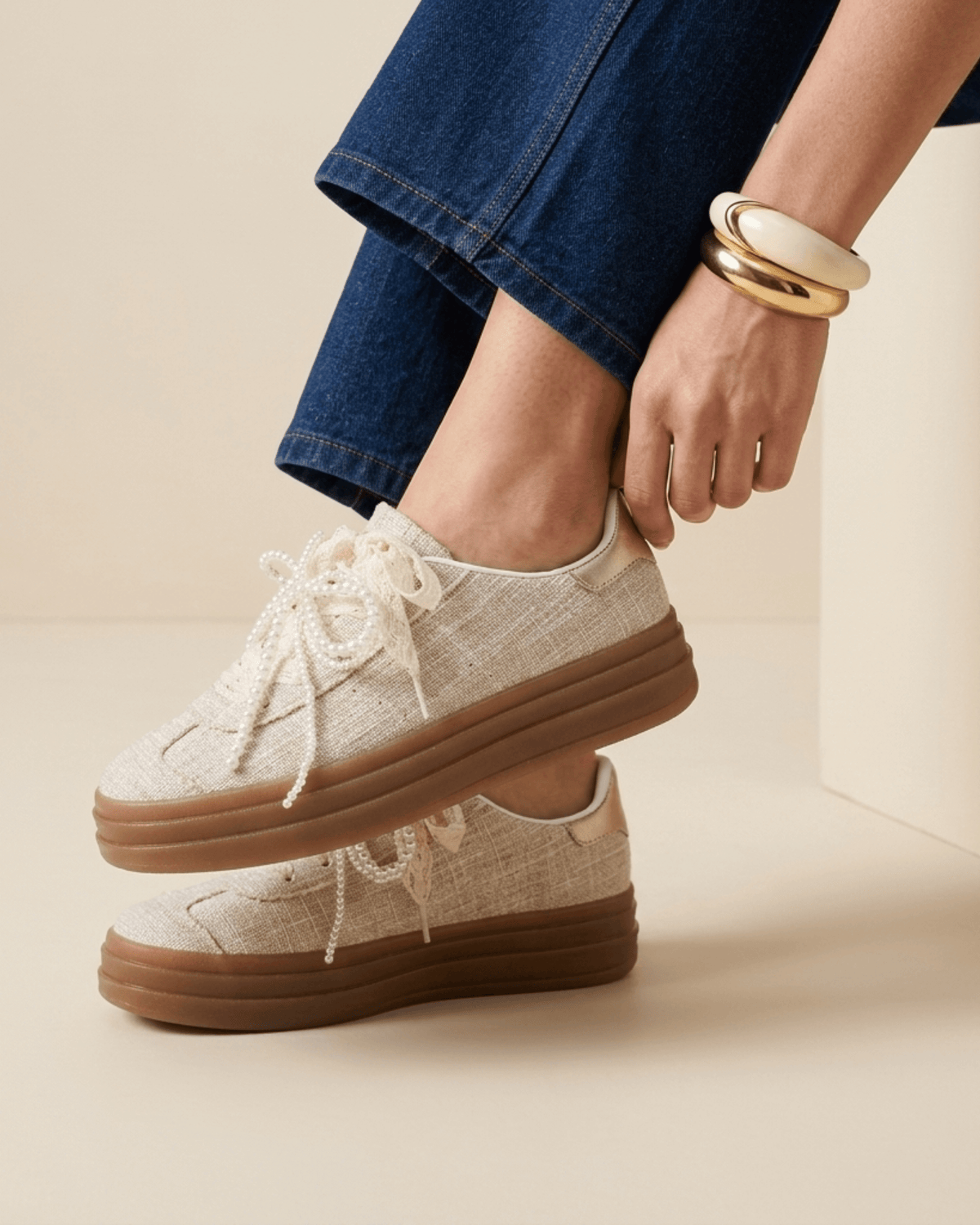 BASKETS LACETS PERLES LILA