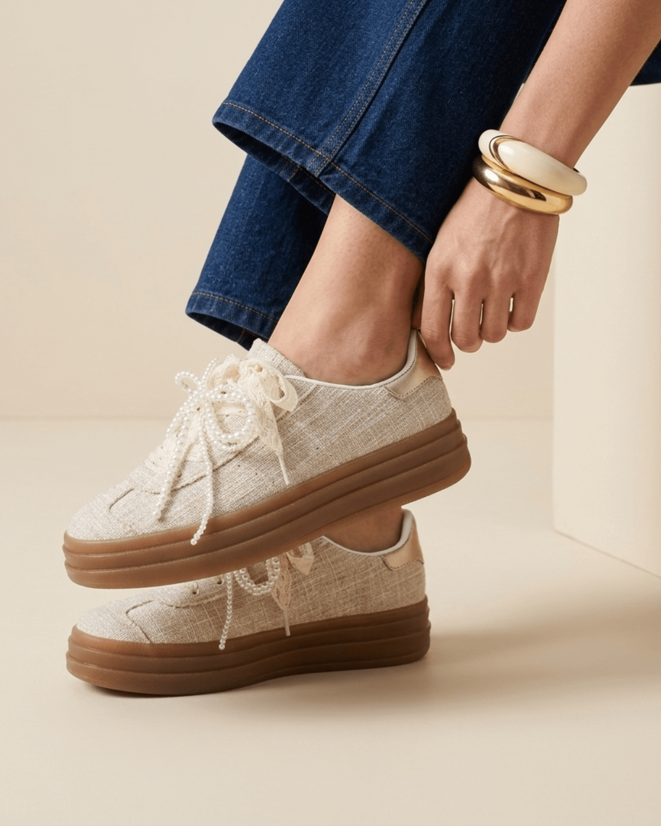 BASKETS LACETS PERLES LILA