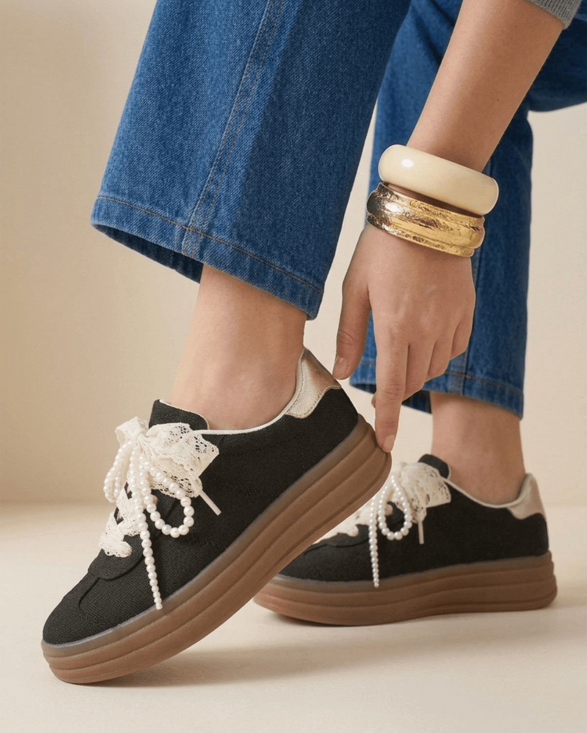 BASKETS LACETS PERLES LILA