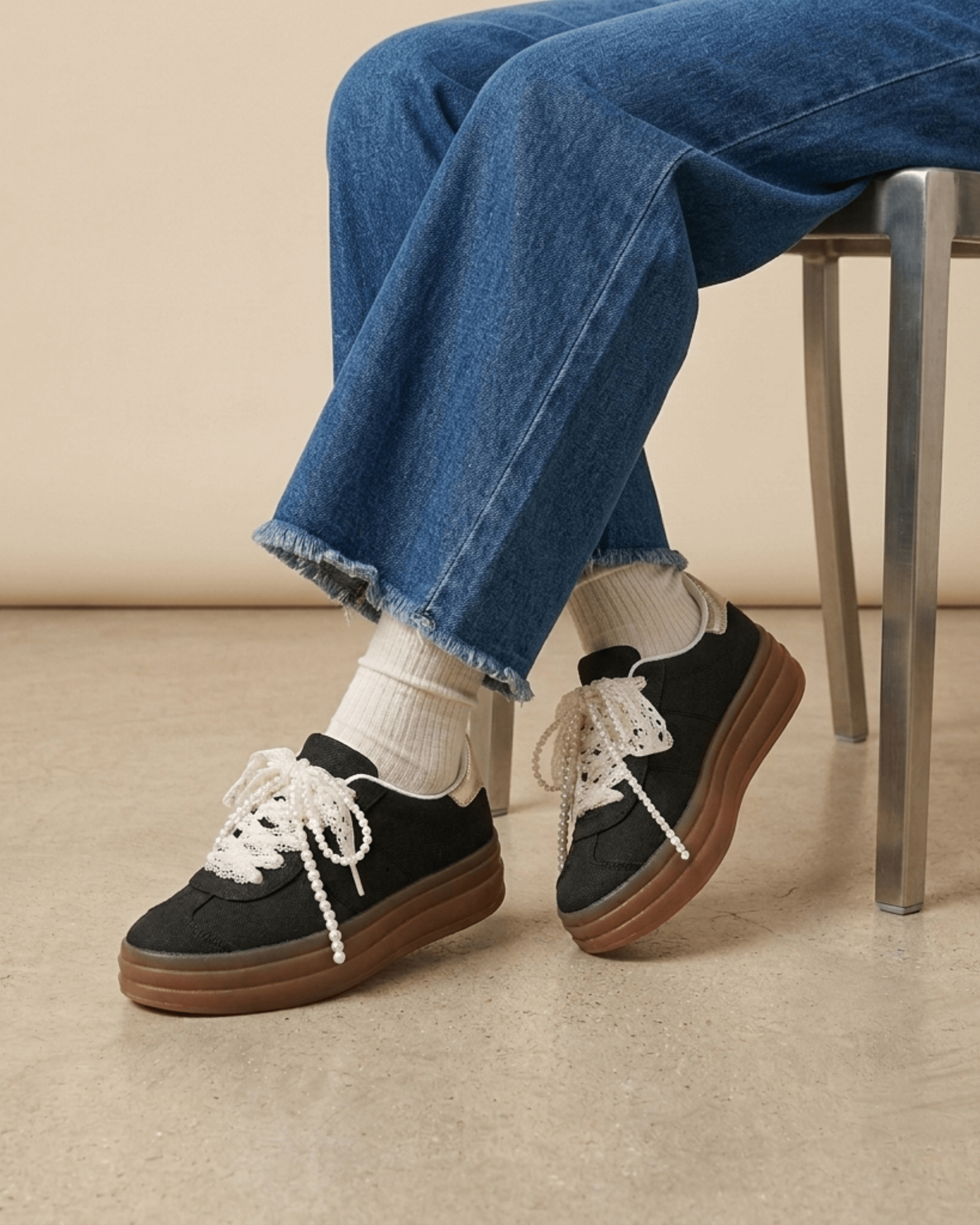 BASKETS LACETS PERLES LILA