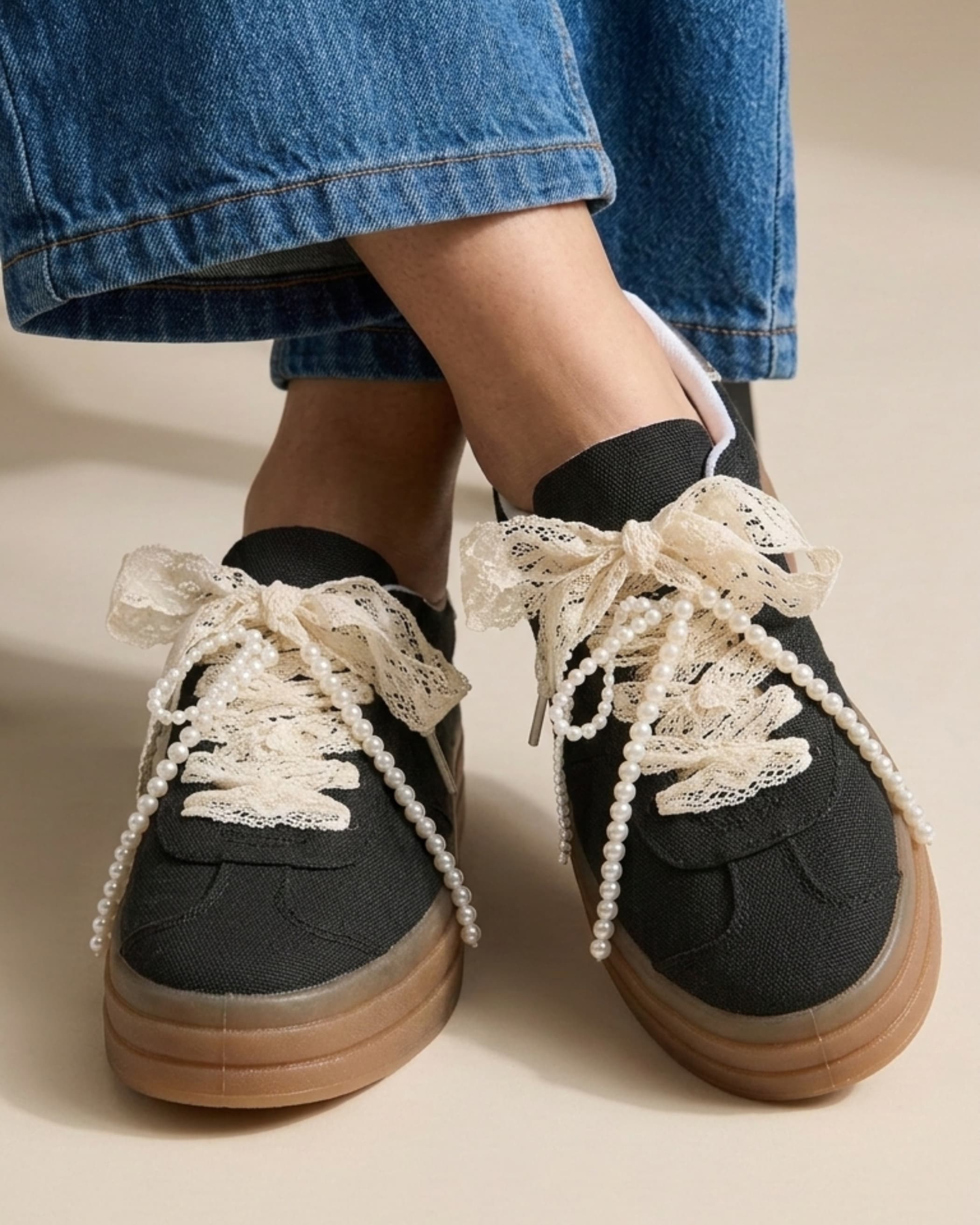 BASKETS LACETS PERLES LILA